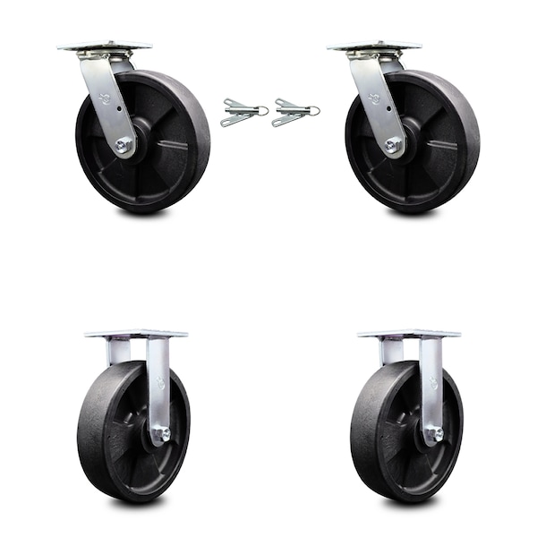 Service Caster 8 Inch Glass Filled Nylon Caster Set with Roller Bearings 2 Swivel Lock 2 Rigid SCC-30CS820-GFNR-BSL-2-R-2 - main